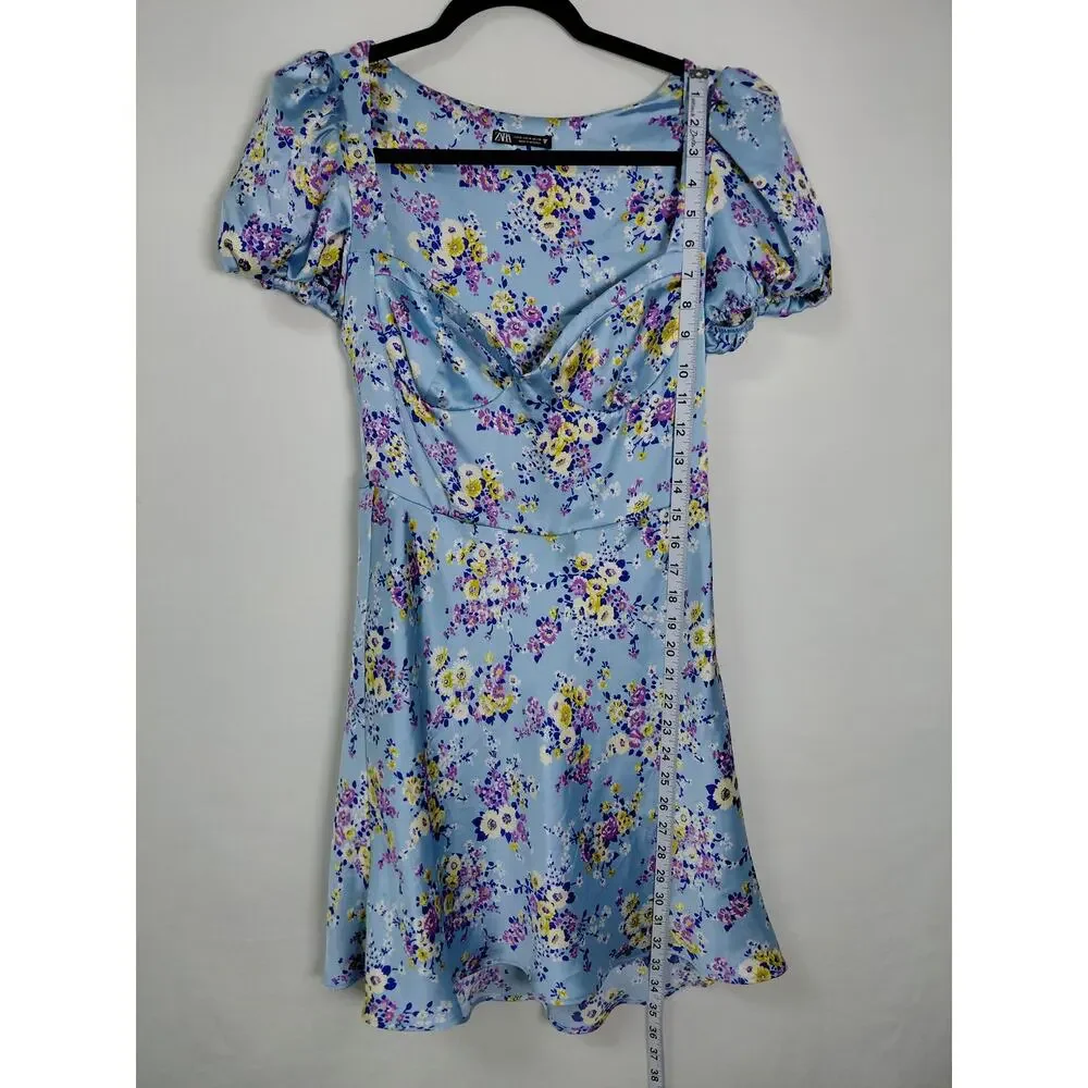 Zara Blue Short Floral Dress Women Size M